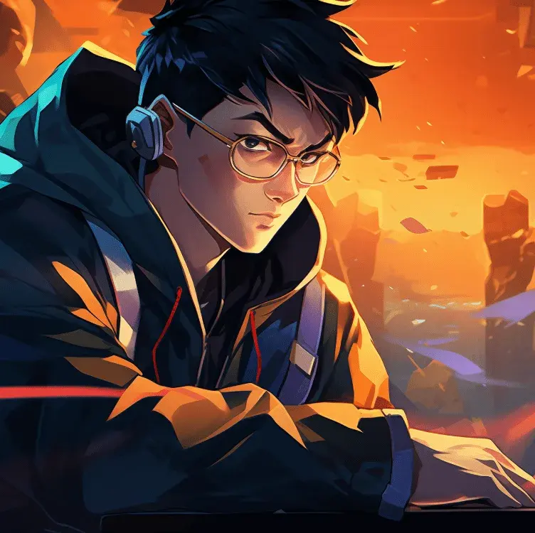Illustrated portrait of a player at a desk mid game.